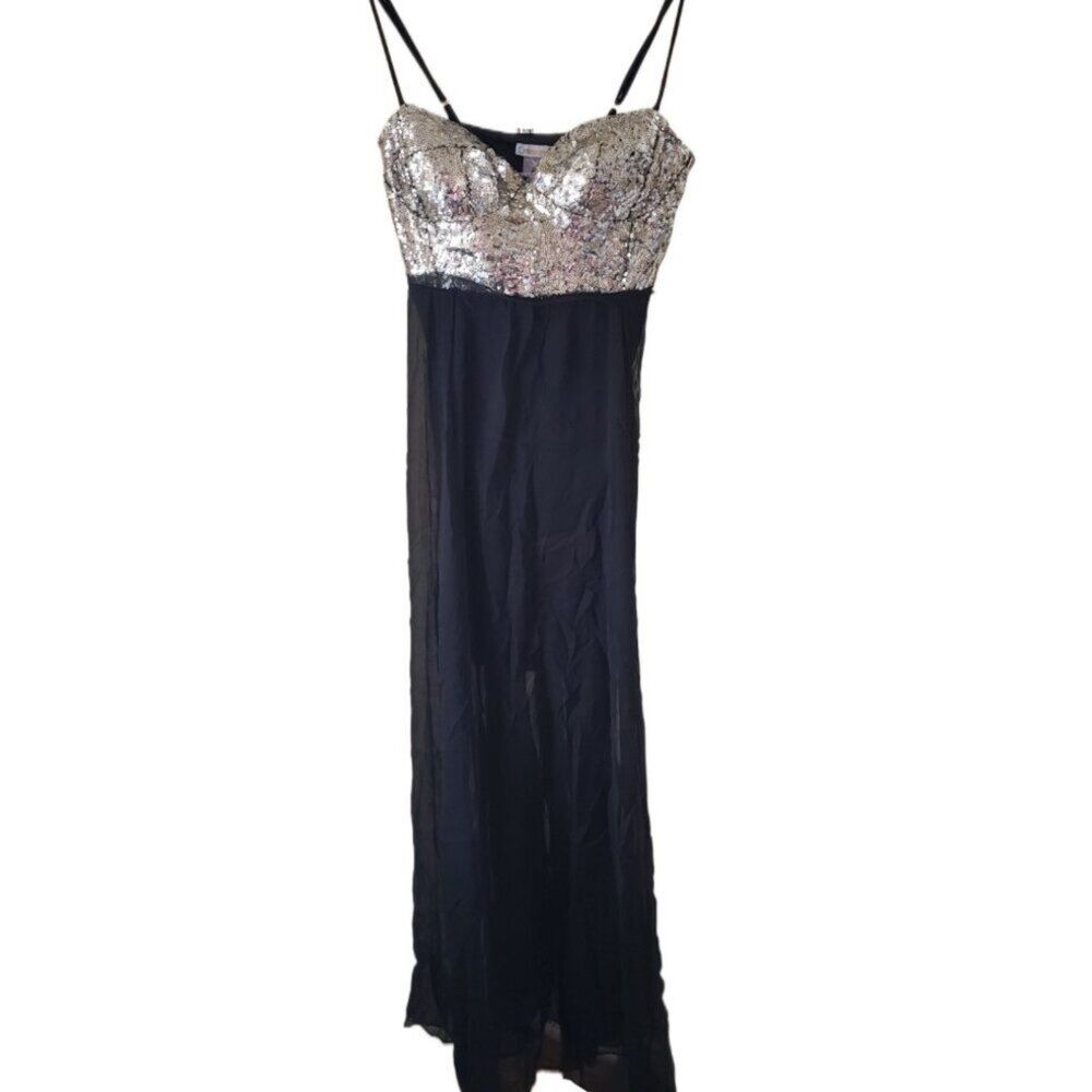 Rubber Ducky Black Formal Silver Sequin Chiffon Dress